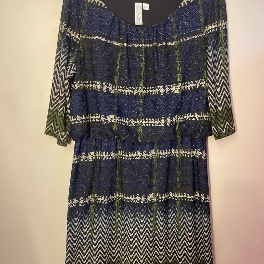 Emma & Michele Navy and Olive Long Sleeve Dress